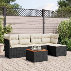 vidaXL 6-delige Loungeset met kussens poly rattan zwart