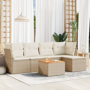 vidaXL 6-delige Loungeset met kussens poly rattan beige