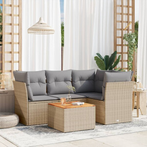 vidaXL 5-delige Loungeset met kussens poly rattan beige