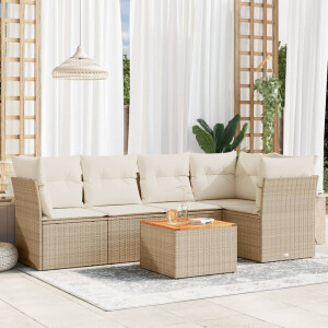 vidaXL 6-delige Loungeset met kussens poly rattan beige