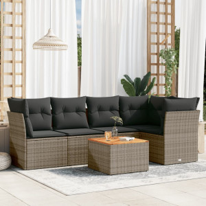 vidaXL 6-delige Loungeset met kussens poly rattan grijs