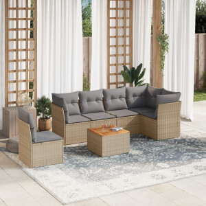 vidaXL 7-delige Loungeset met kussens poly rattan beige