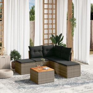 vidaXL 6-delige Loungeset met kussens poly rattan grijs