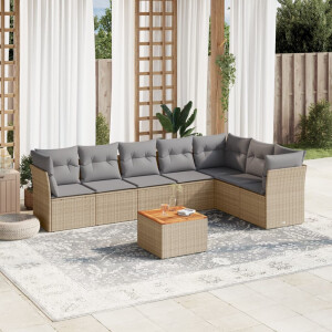 vidaXL 8-delige Loungeset met kussens poly rattan beige