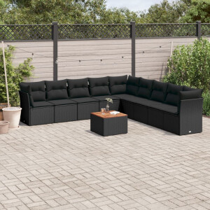 vidaXL 10-delige Loungeset met kussens poly rattan zwart