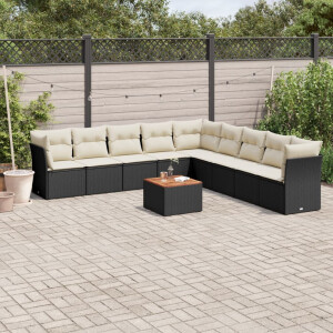 vidaXL 10-delige Loungeset met kussens poly rattan zwart