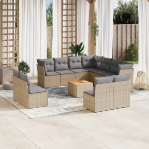 vidaXL 12-delige Loungeset met kussens poly rattan beige