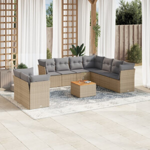 vidaXL 10-delige Loungeset met kussens poly rattan beige