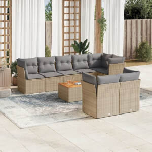 vidaXL 9-delige Loungeset met kussens poly rattan beige