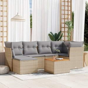 vidaXL 7-delige Loungeset met kussens poly rattan beige