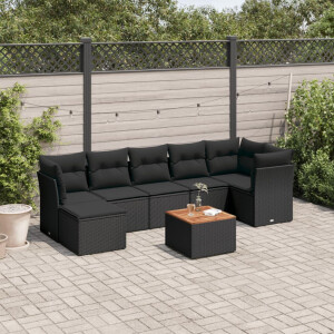 vidaXL 8-delige Loungeset met kussens poly rattan zwart