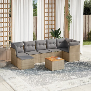 vidaXL 8-delige Loungeset met kussens poly rattan beige