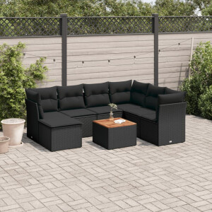 vidaXL 8-delige Loungeset met kussens poly rattan zwart