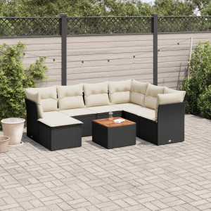 vidaXL 8-delige Loungeset met kussens poly rattan zwart