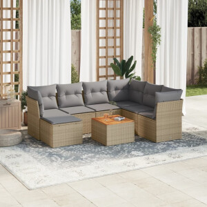 vidaXL 8-delige Loungeset met kussens poly rattan beige