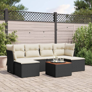 vidaXL 7-delige Loungeset met kussens poly rattan zwart