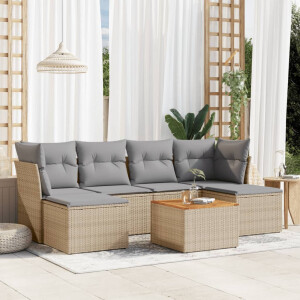 vidaXL 7-delige Loungeset met kussens poly rattan beige