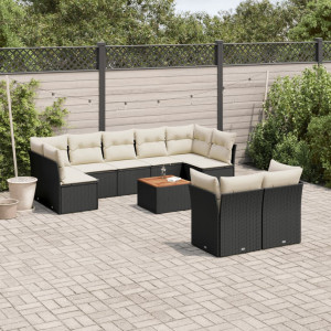 vidaXL 10-delige Loungeset met kussens poly rattan zwart