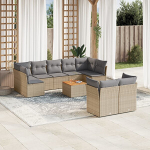 vidaXL 10-delige Loungeset met kussens poly rattan beige