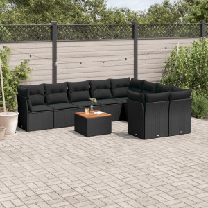 vidaXL 10-delige Loungeset met kussens poly rattan zwart