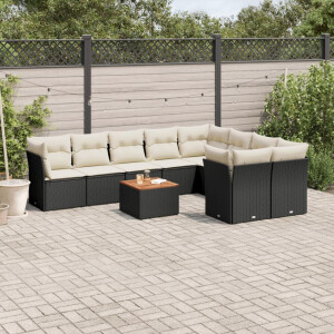 vidaXL 10-delige Loungeset met kussens poly rattan zwart