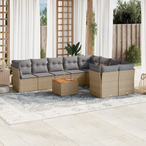 vidaXL 10-delige Loungeset met kussens poly rattan beige