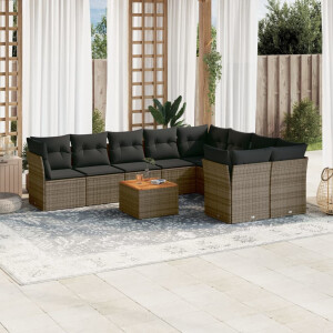 vidaXL 10-delige Loungeset met kussens poly rattan grijs