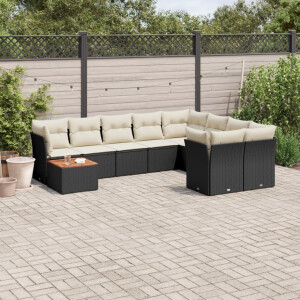 vidaXL 10-delige Loungeset met kussens poly rattan zwart