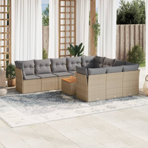 vidaXL 11-delige Tuinset met kussens poly rattan beige