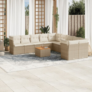 vidaXL 11-delige Tuinset met kussens poly rattan beige