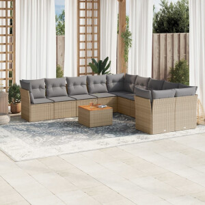 vidaXL 11-delige Tuinset met kussens poly rattan beige