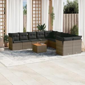 vidaXL 11-delige Loungeset met kussens poly rattan grijs