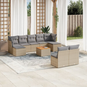 vidaXL 10-delige Loungeset met kussens poly rattan beige