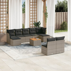 vidaXL 10-delige Loungeset met kussens poly rattan grijs