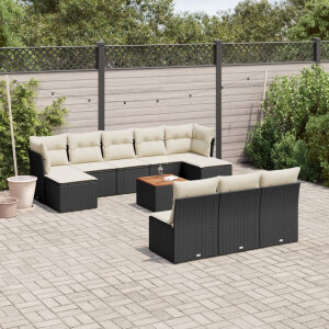 vidaXL 11-delige Loungeset met kussens poly rattan zwart