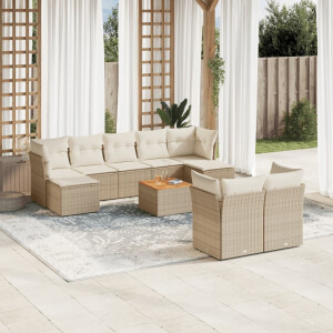vidaXL 10-delige Loungeset met kussens poly rattan beige