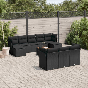 vidaXL 11-delige Loungeset met kussens poly rattan zwart