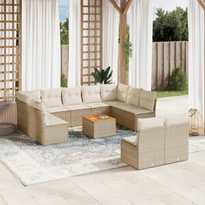 vidaXL 12-delige Loungeset met kussens poly rattan beige