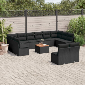 vidaXL 13-delige Loungeset met kussens poly rattan zwart