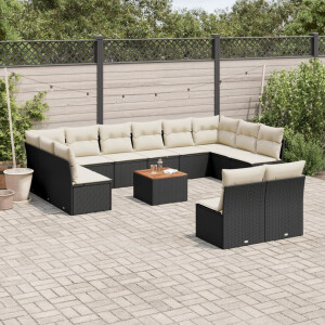 vidaXL 13-delige Loungeset met kussens poly rattan zwart