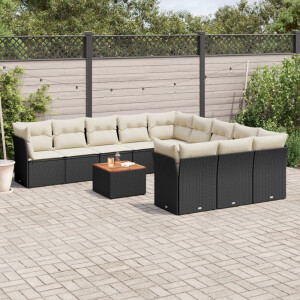 vidaXL 12-delige Loungeset met kussens poly rattan zwart