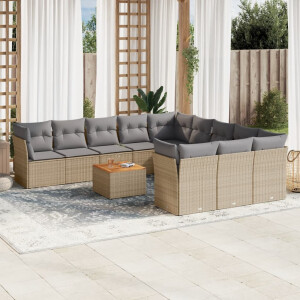 vidaXL 12-delige Loungeset met kussens poly rattan beige