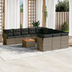vidaXL 12-delige Loungeset met kussens poly rattan grijs