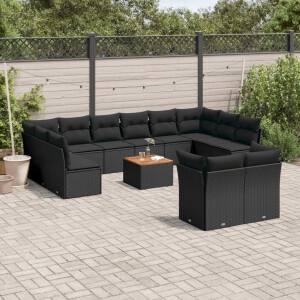 vidaXL 13-delige Loungeset met kussens poly rattan zwart