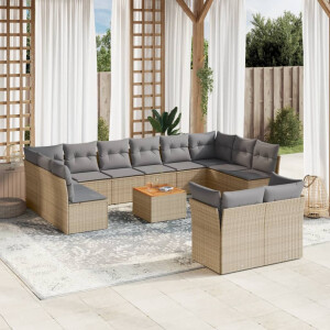 vidaXL 13-delige Loungeset met kussens poly rattan beige