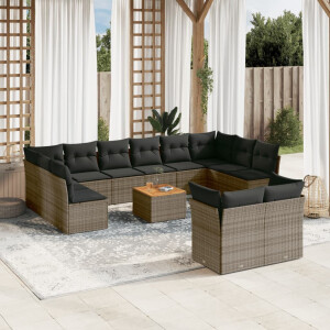 vidaXL 13-delige Loungeset met kussens poly rattan grijs