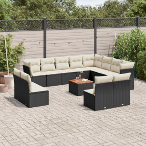 vidaXL 13-delige Loungeset met kussens poly rattan zwart