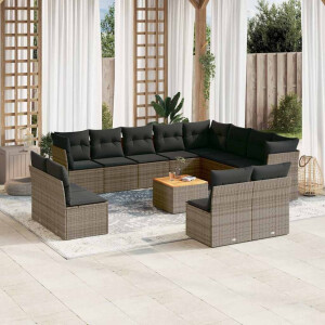 vidaXL 13-delige Loungeset met kussens poly rattan grijs