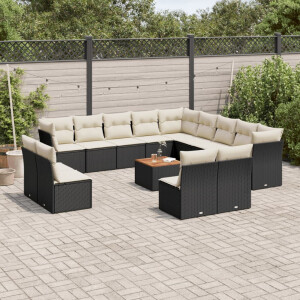 vidaXL 14-delige Loungeset met kussens poly rattan zwart