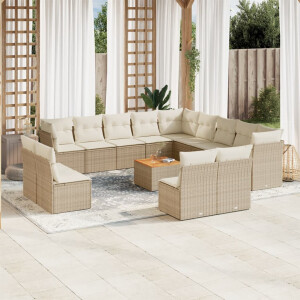 vidaXL 14-delige Loungeset met kussens poly rattan beige